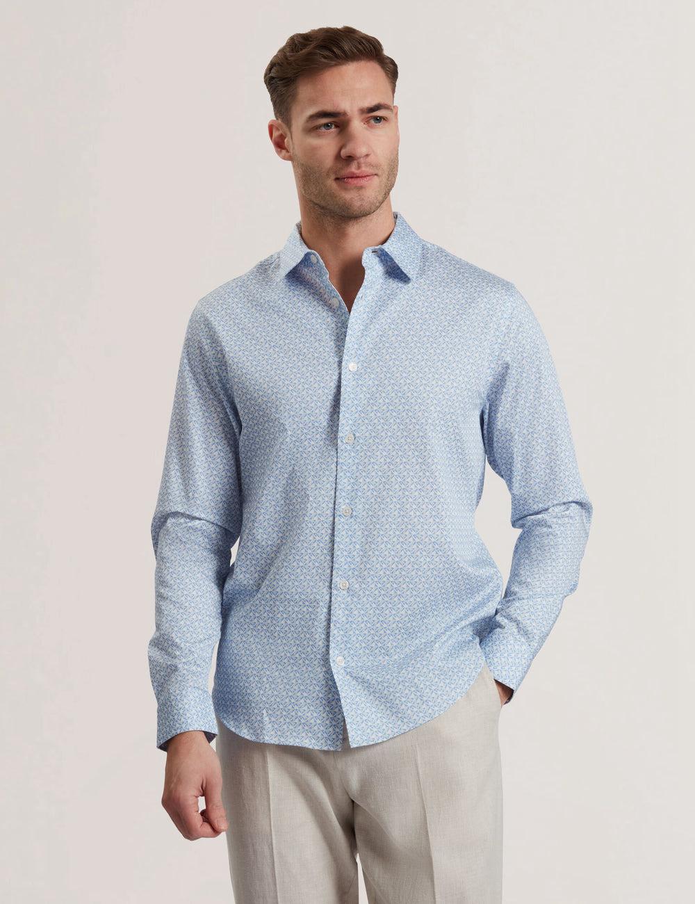 Chemises Ted Baker ALPHAIS - Regular Fit Geometric Pure Cotton Homme Bleu | Paris  13270-FJBR