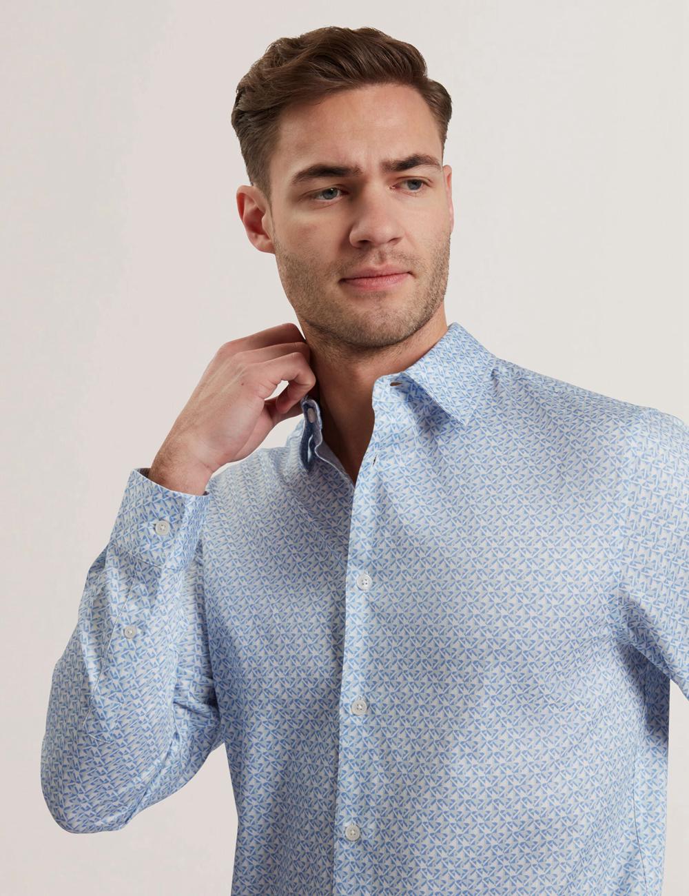 Chemises Ted Baker ALPHAIS - Regular Fit Geometric Pure Cotton Homme Bleu | Paris  13270-FJBR