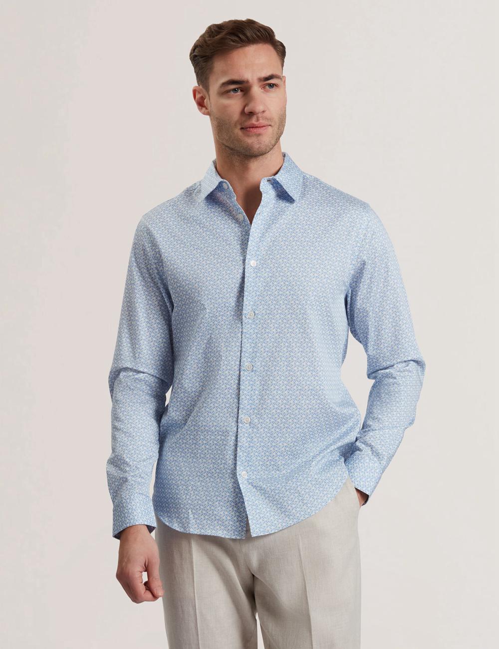 Chemises Ted Baker ALPHAIS - Regular Fit Geometric Pure Cotton Homme Bleu | Paris  13270-FJBR