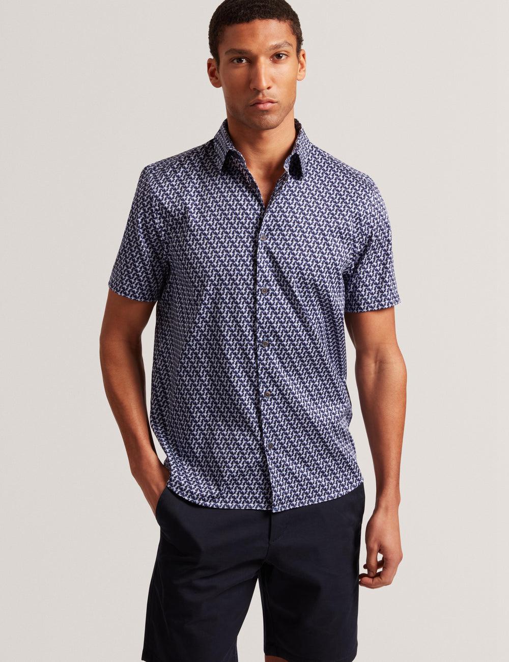 Chemises Ted Baker ALPHSO SS Regular Fit Geo Homme Bleu Marine | Paris  35486-RZKP