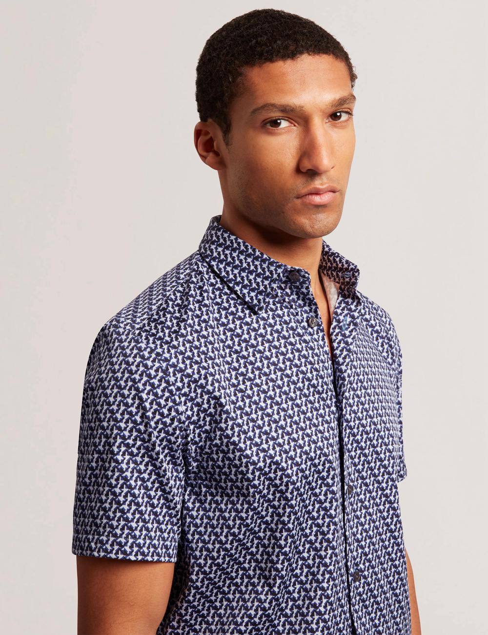 Chemises Ted Baker ALPHSO SS Regular Fit Geo Homme Bleu Marine | Paris  35486-RZKP