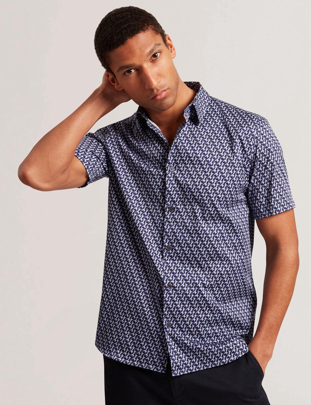 Chemises Ted Baker ALPHSO SS Regular Fit Geo Homme Bleu Marine | Paris  35486-RZKP