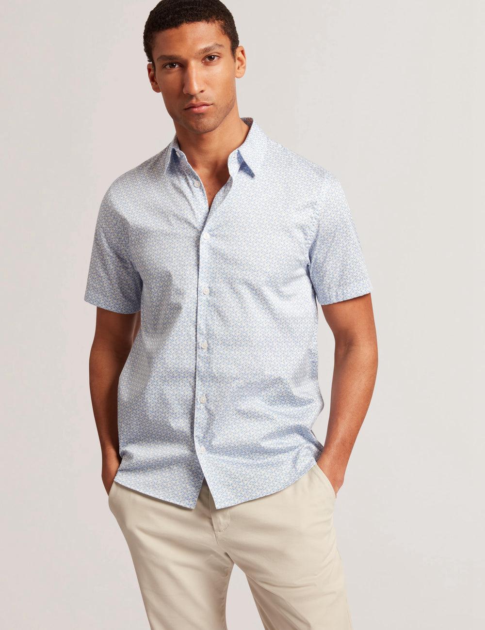 Chemises Ted Baker ALPHSO - SS Regular Fit Geo Homme Bleu | Paris  84695-QUSF
