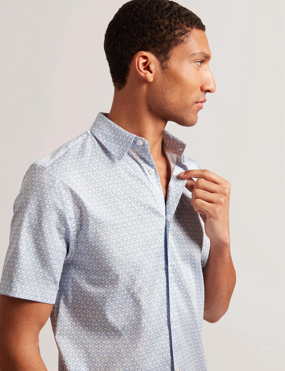 Chemises Ted Baker ALPHSO - SS Regular Fit Geo Homme Bleu | Paris  84695-QUSF