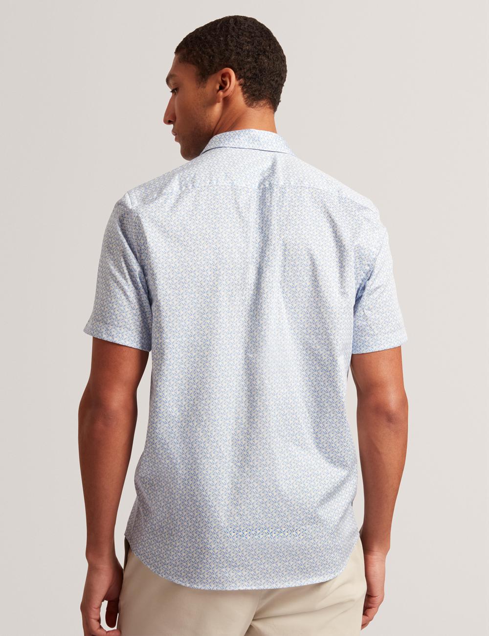 Chemises Ted Baker ALPHSO - SS Regular Fit Geo Homme Bleu | Paris  84695-QUSF