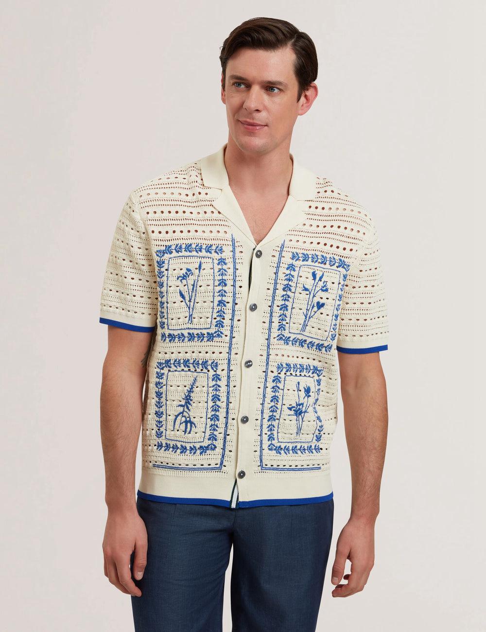 Chemises Ted Baker BARRI - Short Sleeve Crochet Embroidered Homme Ecru | Paris  59708-DYZR