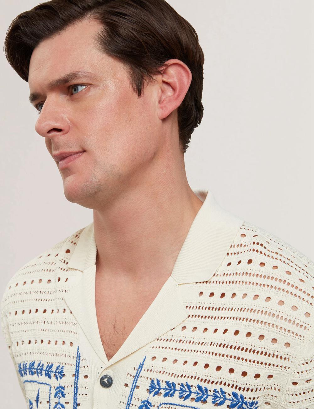 Chemises Ted Baker BARRI - Short Sleeve Crochet Embroidered Homme Ecru | Paris  59708-DYZR