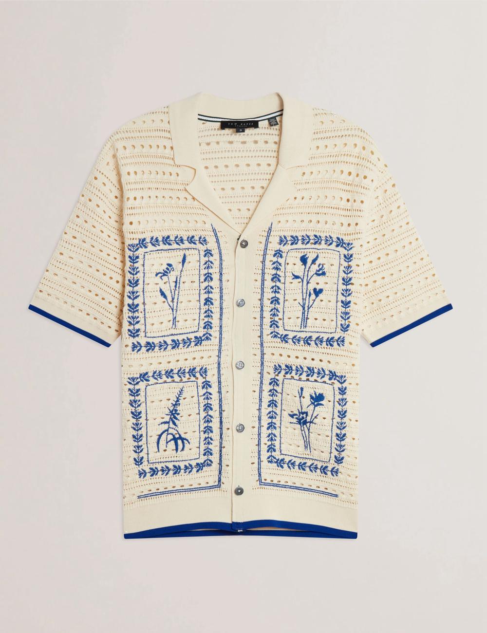 Chemises Ted Baker BARRI - Short Sleeve Crochet Embroidered Homme Ecru | Paris  59708-DYZR