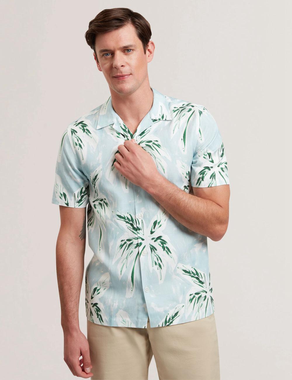 Chemises Ted Baker BOCHE - Short Sleeve Regular Tropical Palm Tree Homme Vert | Paris  38916-GHOE