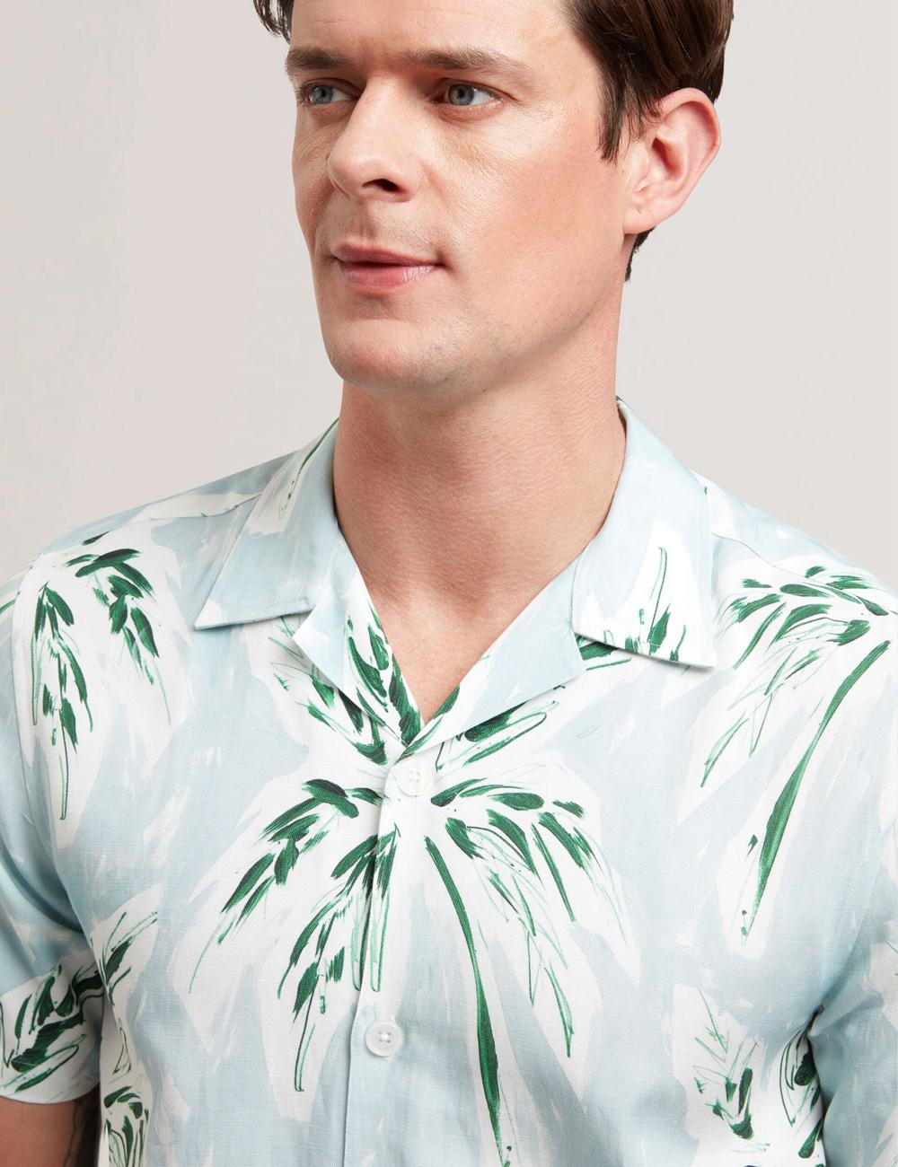 Chemises Ted Baker BOCHE - Short Sleeve Regular Tropical Palm Tree Homme Vert | Paris  38916-GHOE
