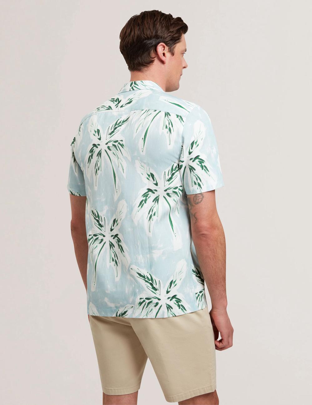 Chemises Ted Baker BOCHE - Short Sleeve Regular Tropical Palm Tree Homme Vert | Paris  38916-GHOE