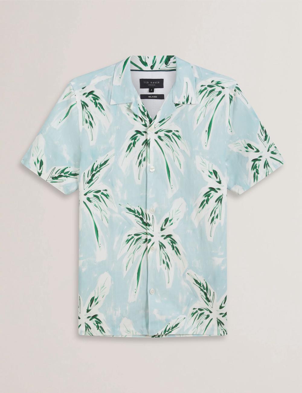 Chemises Ted Baker BOCHE - Short Sleeve Regular Tropical Palm Tree Homme Vert | Paris  38916-GHOE