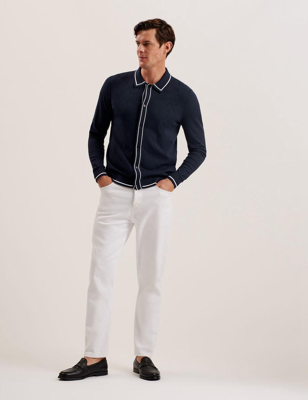 Chemises Ted Baker ELMDON LS Diamond Button Through Homme Bleu Marine | Paris  61425-IFNO