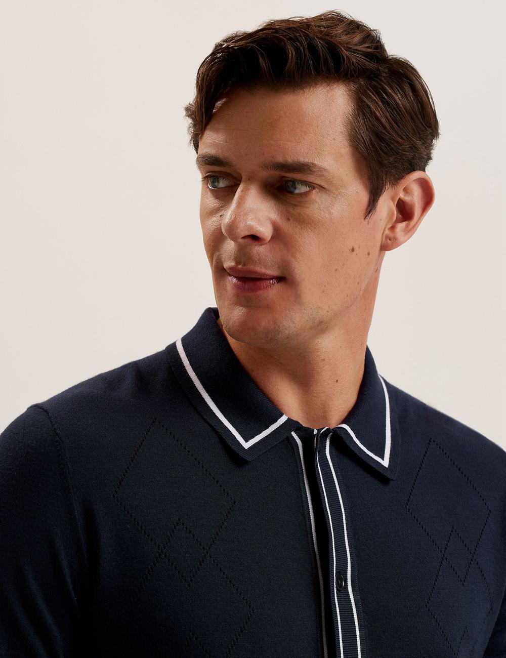 Chemises Ted Baker ELMDON LS Diamond Button Through Homme Bleu Marine | Paris  61425-IFNO
