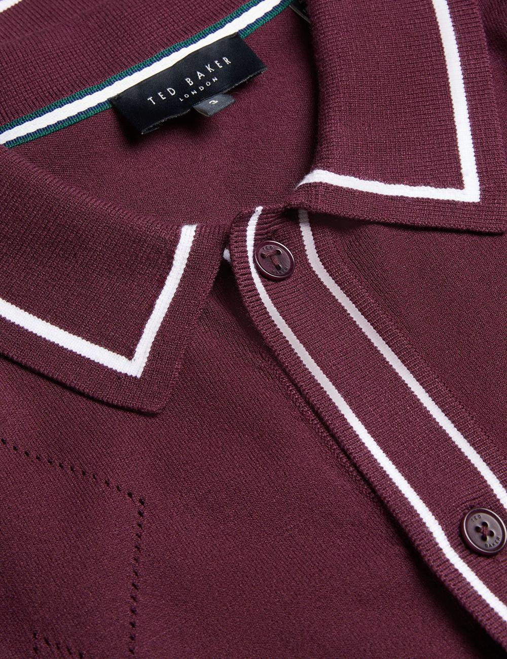 Chemises Ted Baker ELMDON - Pointelle Diamond Knitted Long Sleeve Homme Bordeaux | Paris  74610-OXER