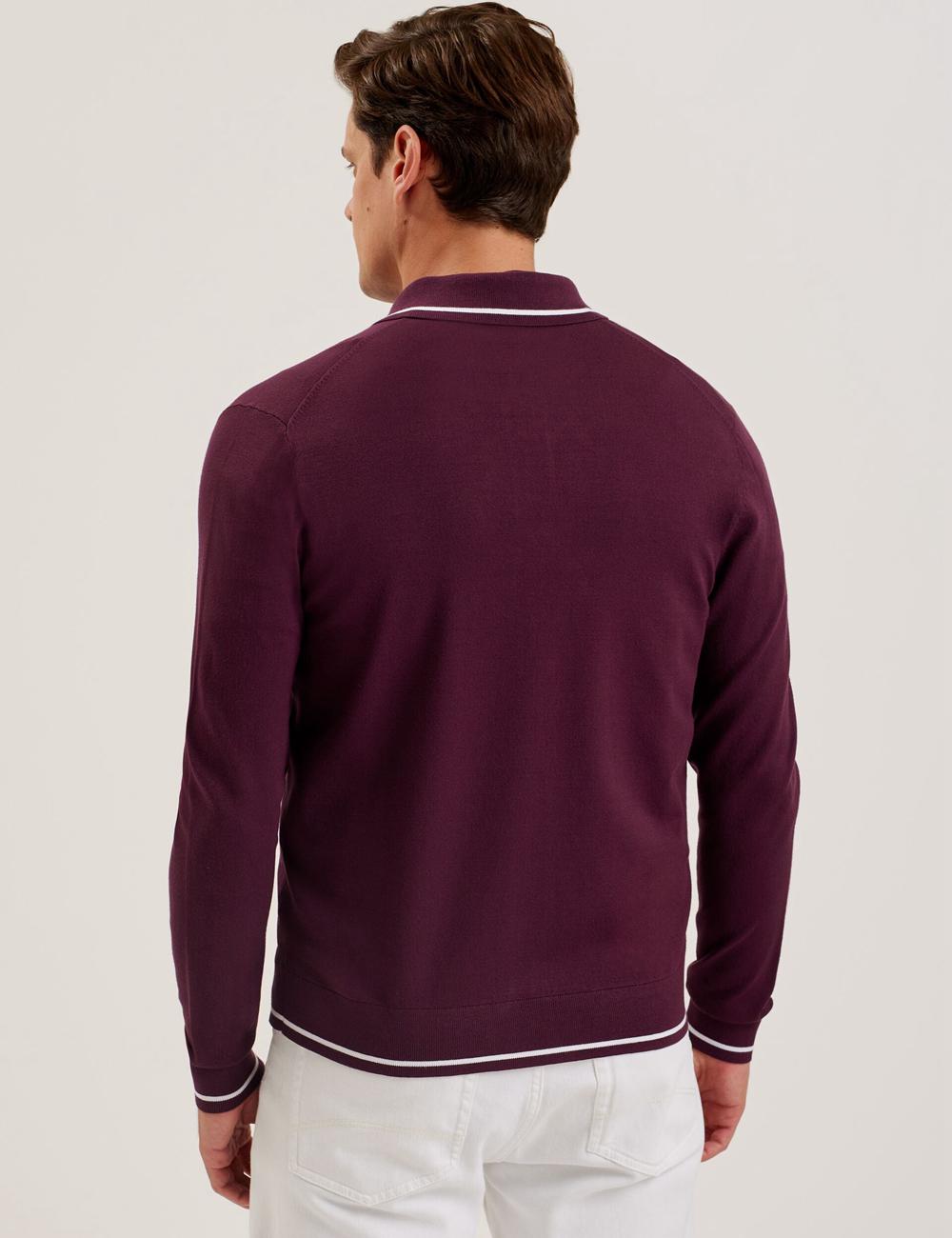 Chemises Ted Baker ELMDON - Pointelle Diamond Knitted Long Sleeve Homme Bordeaux | Paris  74610-OXER