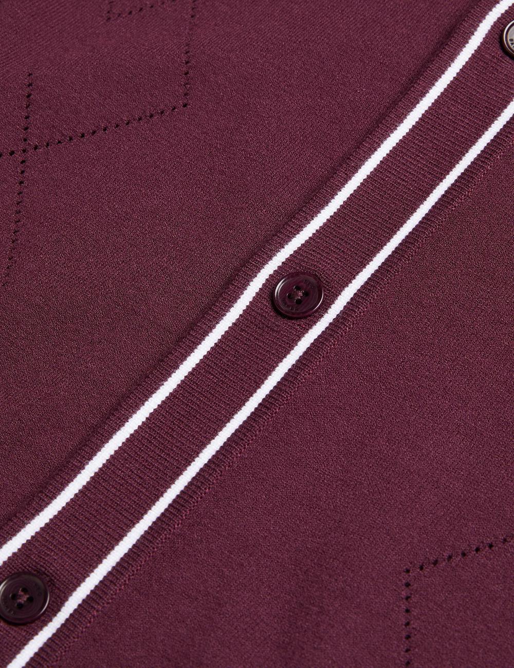Chemises Ted Baker ELMDON - Pointelle Diamond Knitted Long Sleeve Homme Bordeaux | Paris  74610-OXER