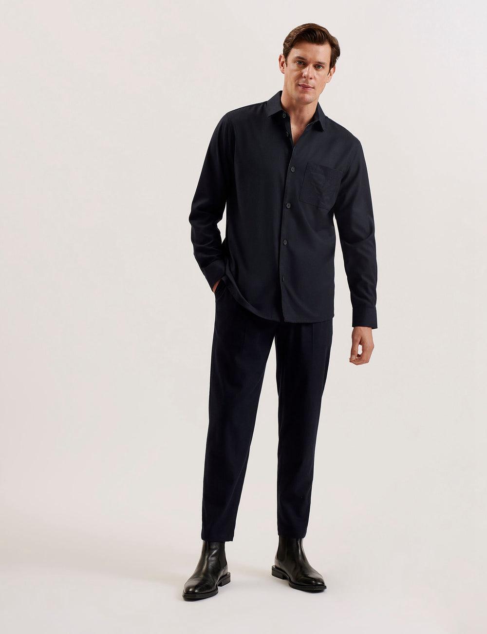 Chemises Ted Baker GAIUS - Wool Blend With Pocket Detail Homme Bleu Marine | Paris  87210-ZCAQ
