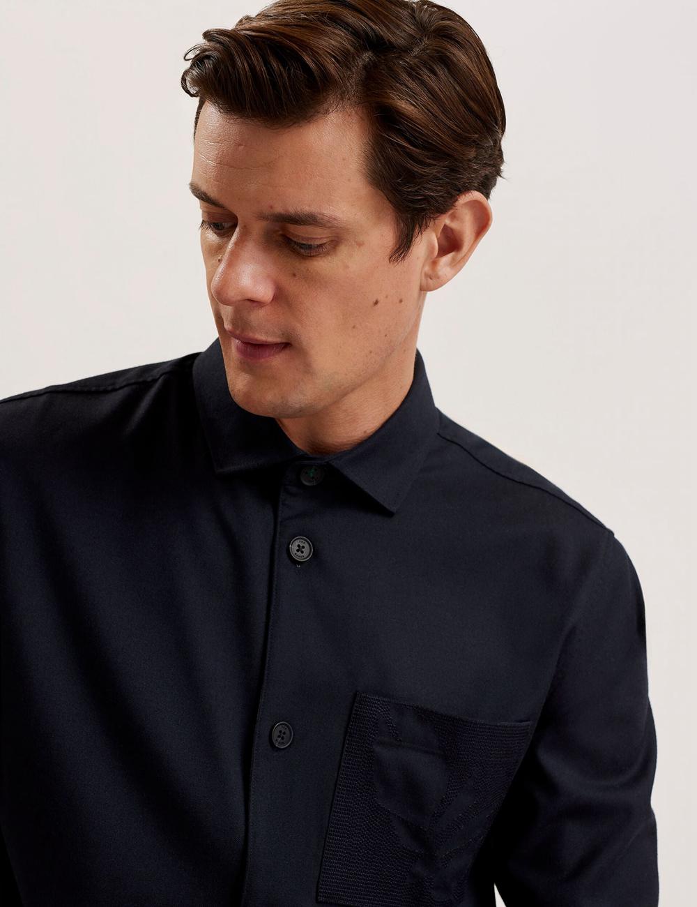 Chemises Ted Baker GAIUS - Wool Blend With Pocket Detail Homme Bleu Marine | Paris  87210-ZCAQ