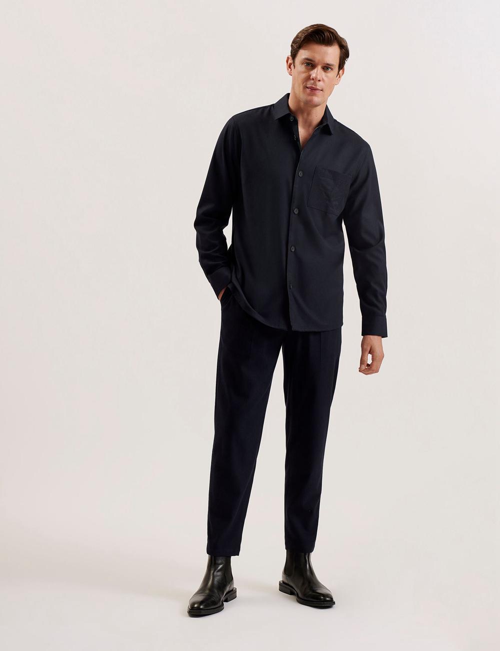 Chemises Ted Baker GAIUS - Wool Blend With Pocket Detail Homme Bleu Marine | Paris  87210-ZCAQ