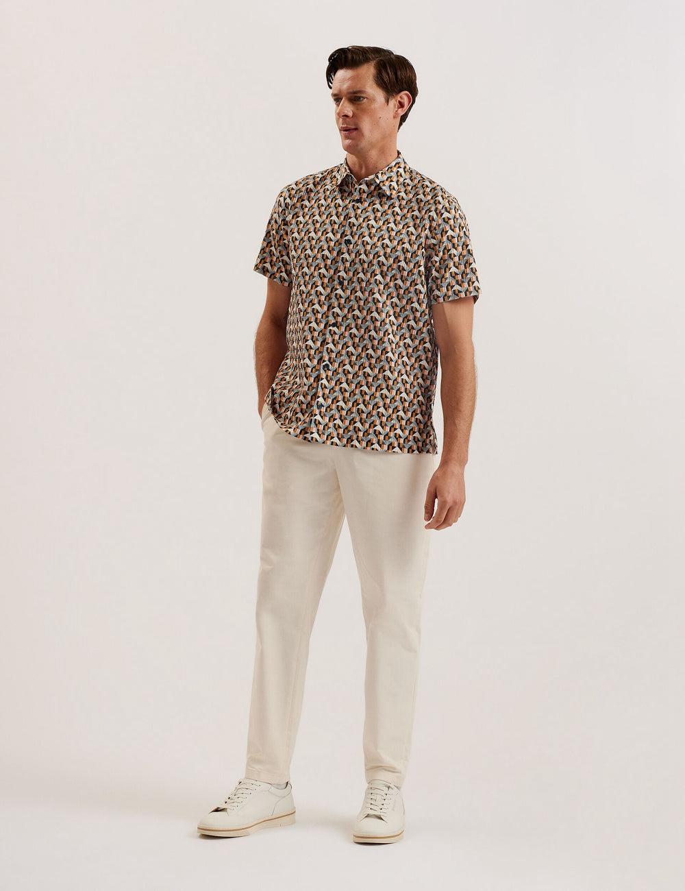 Chemises Ted Baker GASTONS - Short Sleeve Geo Print Seersucker Homme Rose | Paris  49268-XGBH