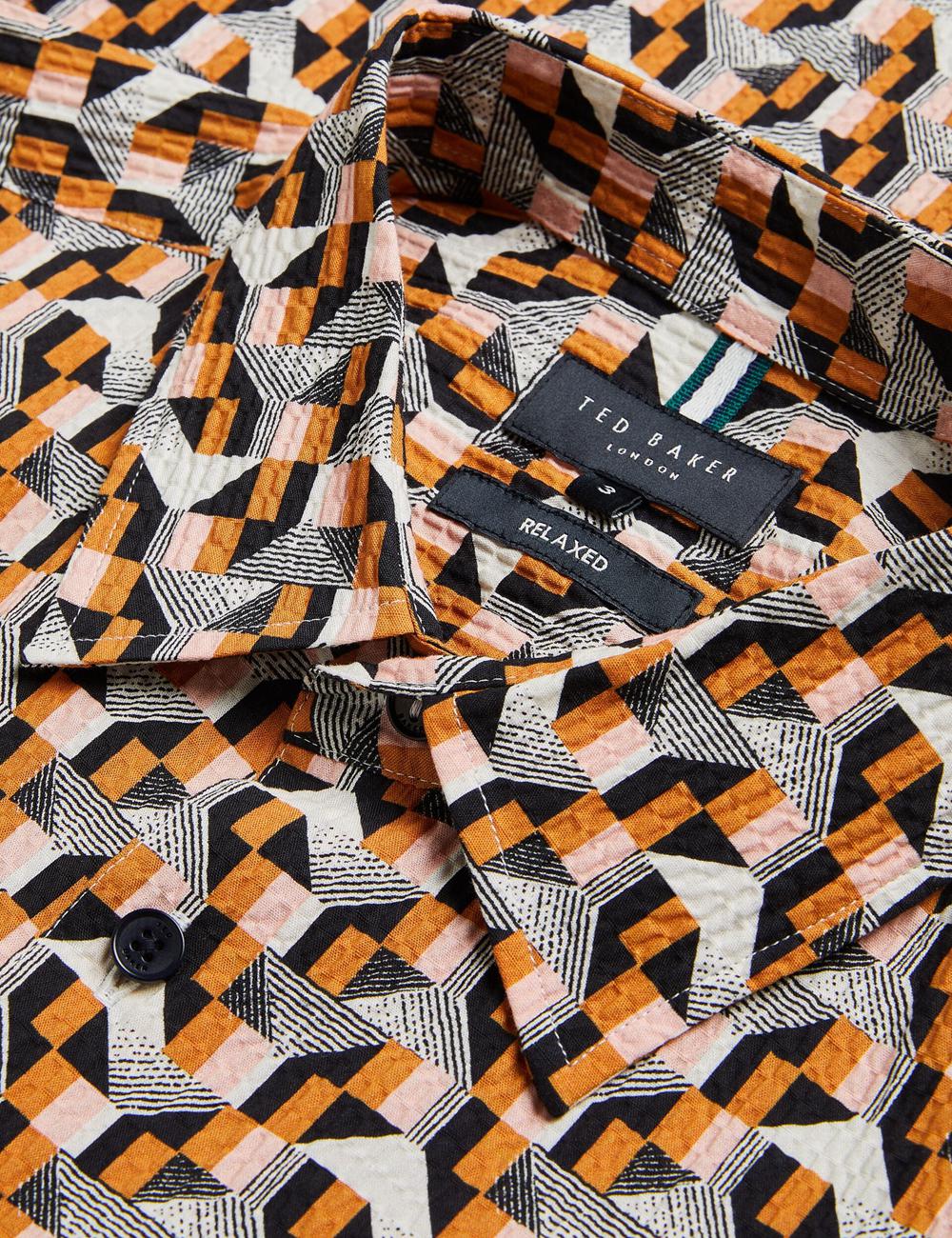 Chemises Ted Baker GASTONS - Short Sleeve Geo Print Seersucker Homme Rose | Paris  49268-XGBH