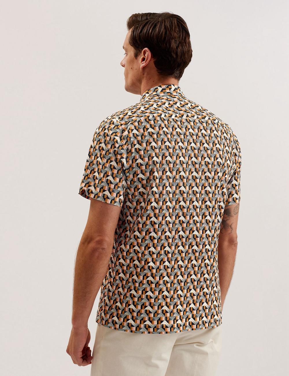 Chemises Ted Baker GASTONS - Short Sleeve Geo Print Seersucker Homme Rose | Paris  49268-XGBH