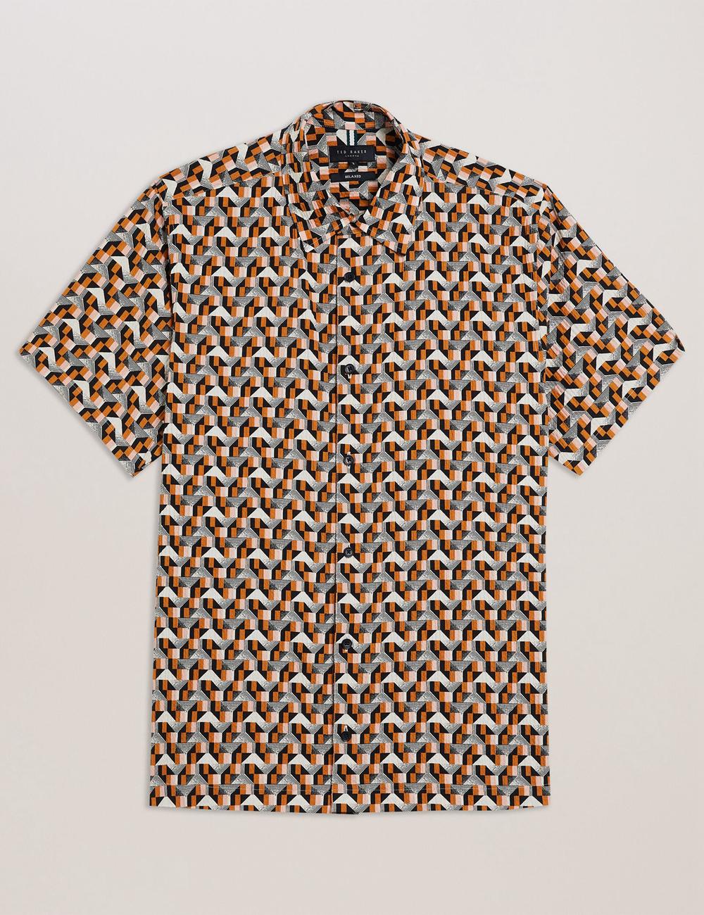 Chemises Ted Baker GASTONS - Short Sleeve Geo Print Seersucker Homme Rose | Paris  49268-XGBH
