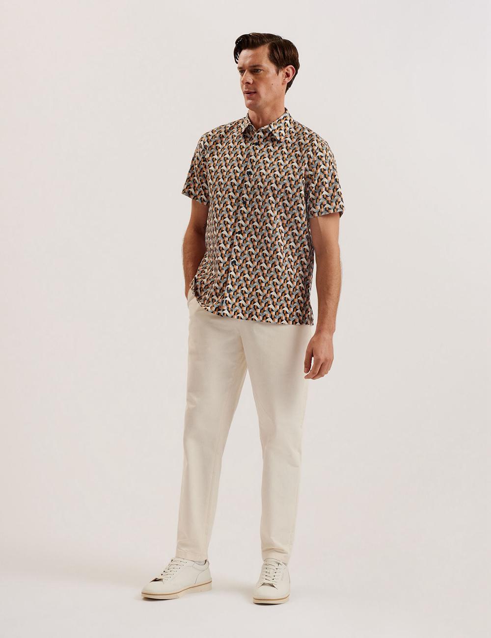 Chemises Ted Baker GASTONS - Short Sleeve Geo Print Seersucker Homme Rose | Paris  49268-XGBH