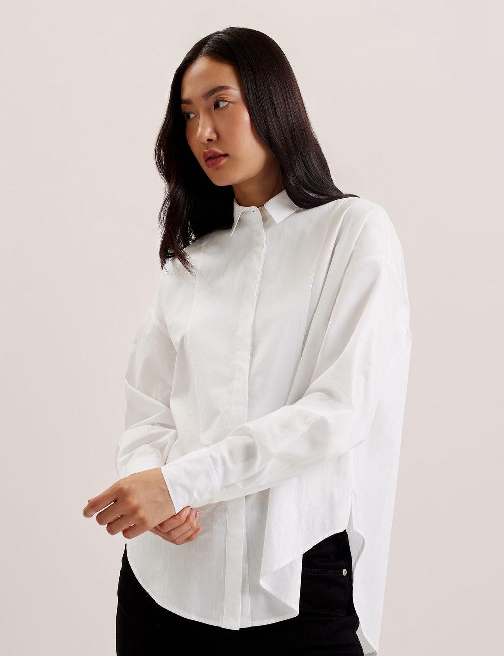 Chemises Ted Baker IZOTE - Oversized Drop Shoulder Bib Detail Femme Blanche | Paris  13047-EOZM