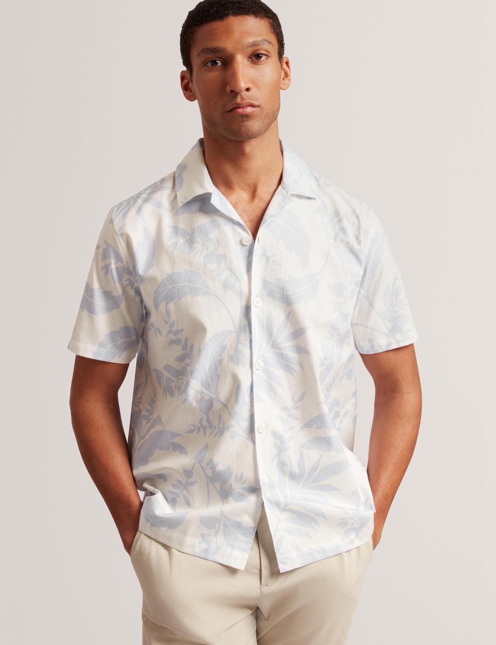 Chemises Ted Baker KITS - Short Sleeve Relaxed Floral Print Homme Bleu | Paris  47123-RHKA
