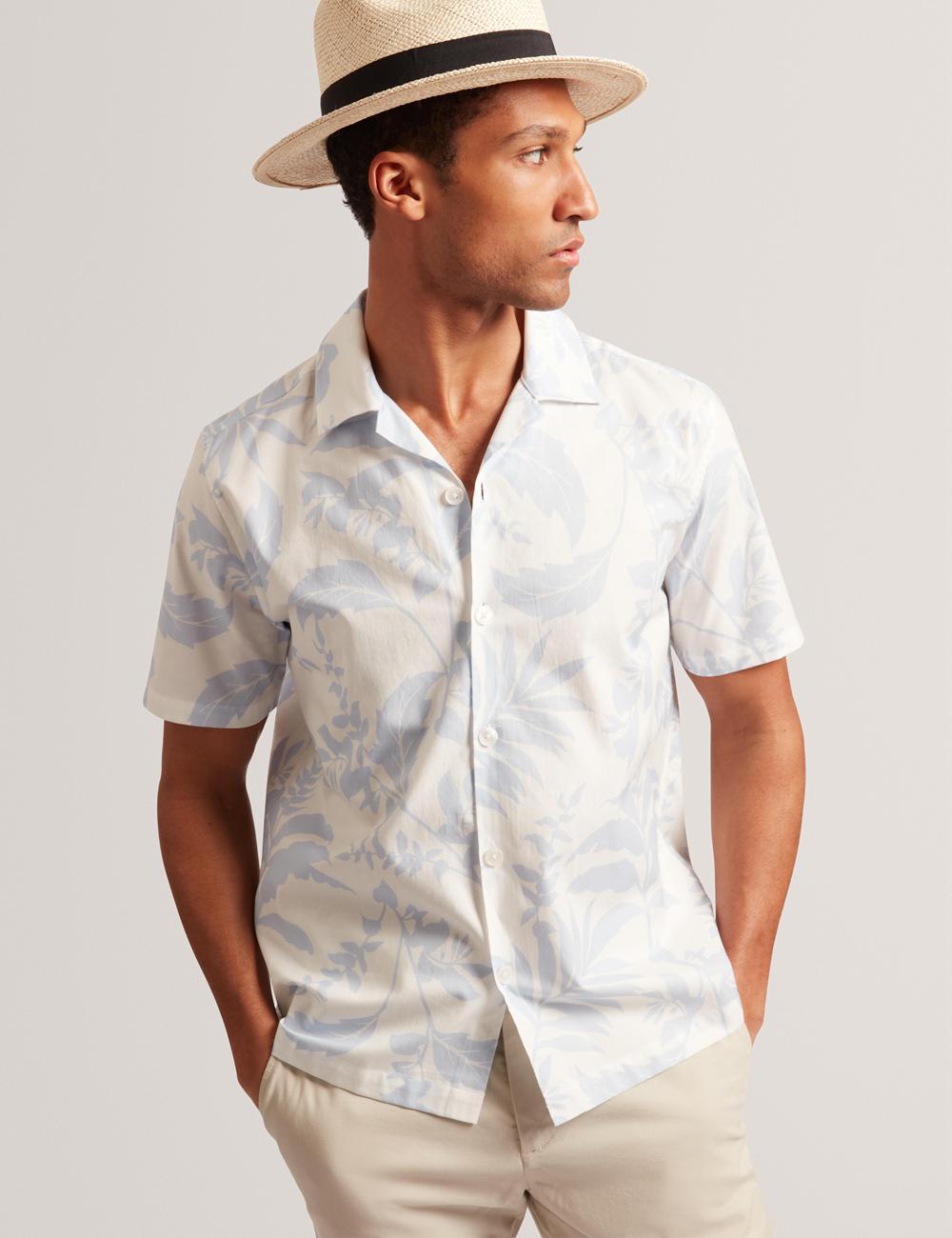 Chemises Ted Baker KITS - Short Sleeve Relaxed Floral Print Homme Bleu | Paris  47123-RHKA