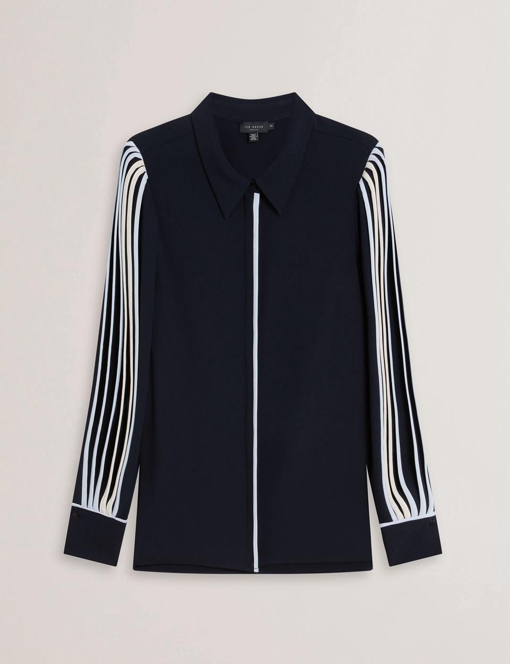 Chemises Ted Baker MIRITI - Contrast Piping Detail Long Sleeve Femme Bleu Marine | Paris  95681-OHZC