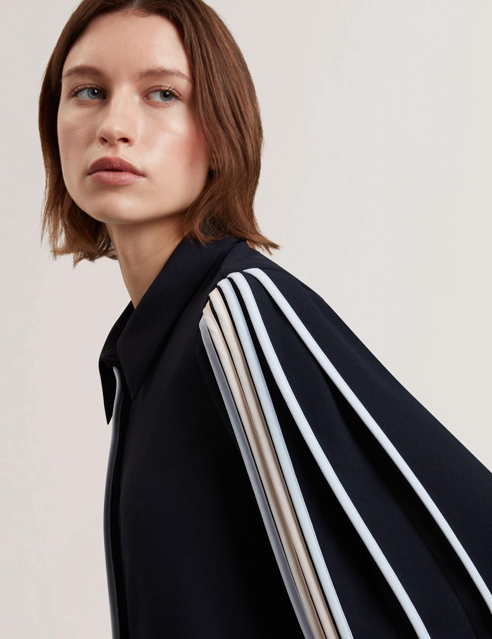 Chemises Ted Baker MIRITI - Contrast Piping Detail Long Sleeve Femme Bleu Marine | Paris  95681-OHZC