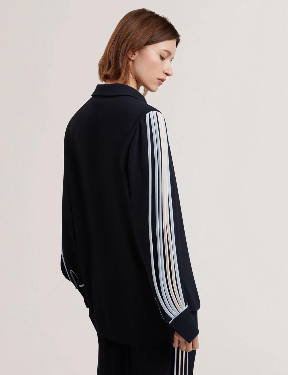 Chemises Ted Baker MIRITI - Contrast Piping Detail Long Sleeve Femme Bleu Marine | Paris  95681-OHZC