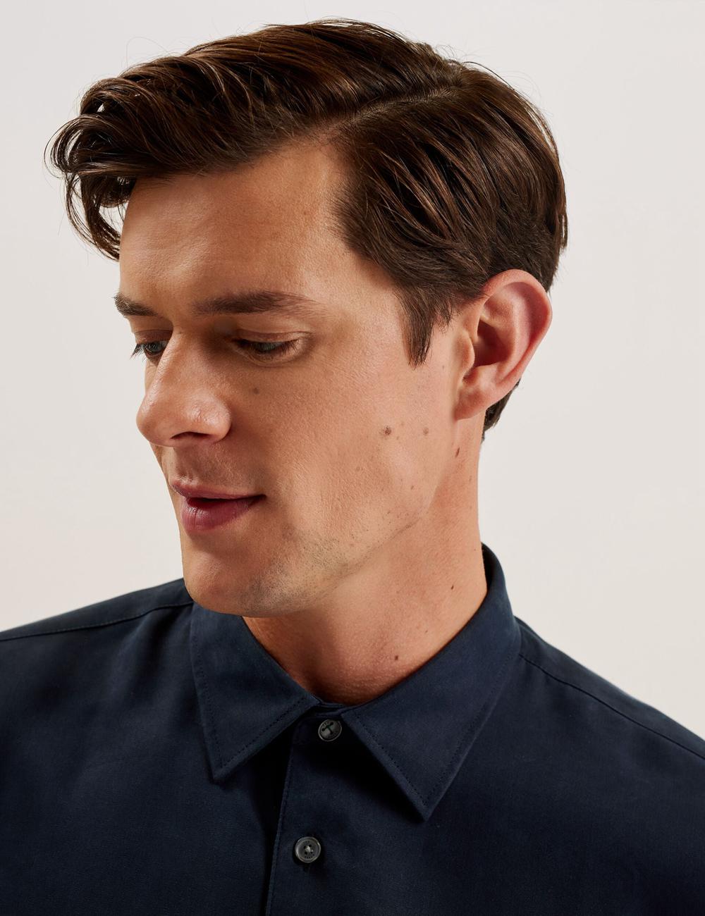Chemises Ted Baker NESSMEN - Embroidered Detail Relaxed Fit Homme Bleu Marine | Paris  73184-ALGT