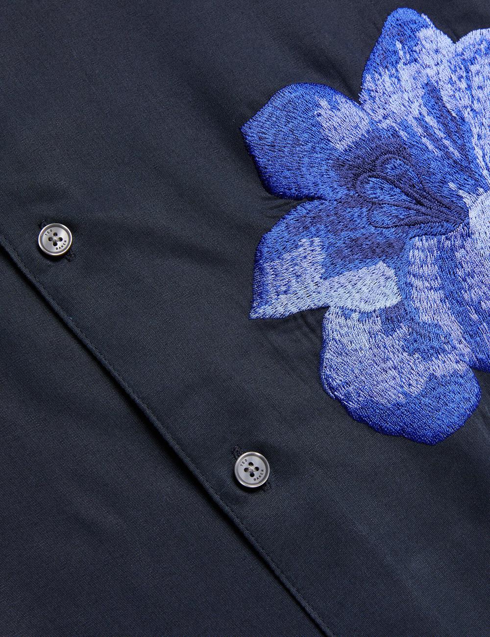 Chemises Ted Baker NESSMEN - Embroidered Detail Relaxed Fit Homme Bleu Marine | Paris  73184-ALGT