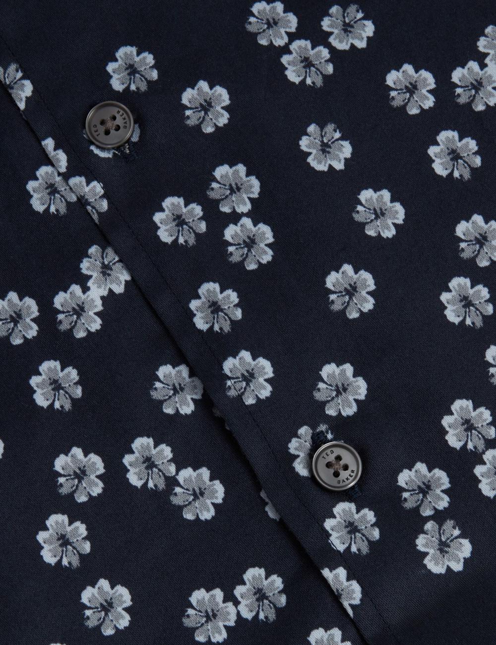 Chemises Ted Baker NIKSHO - Short Sleeve Slim Ditsy Floral Homme Bleu Marine | Paris  87640-PSKR