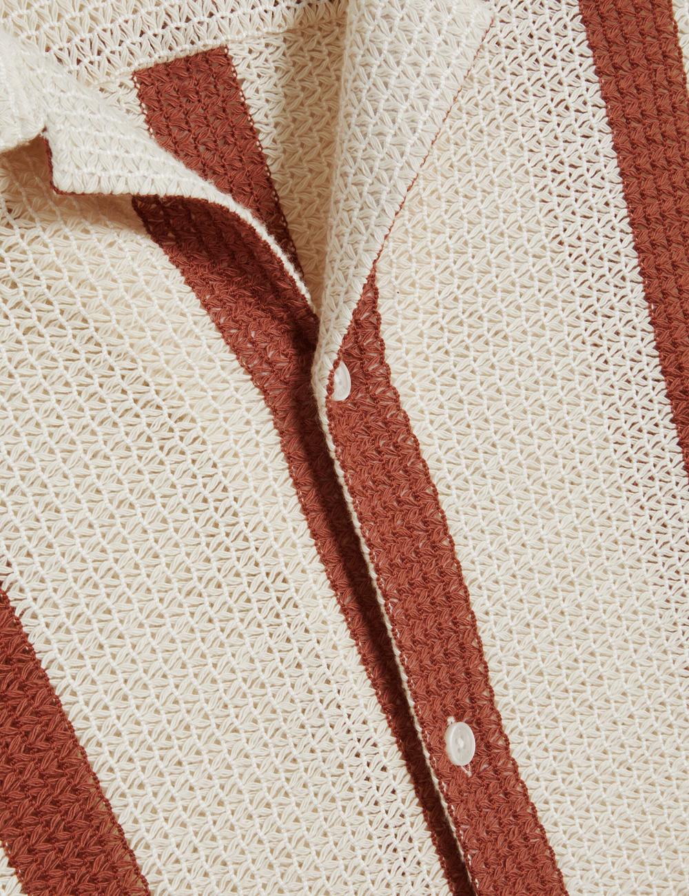 Chemises Ted Baker NIKS - Short Sleeve Stripe Crochet Oversized Homme Taupe | Paris  70854-QOAW