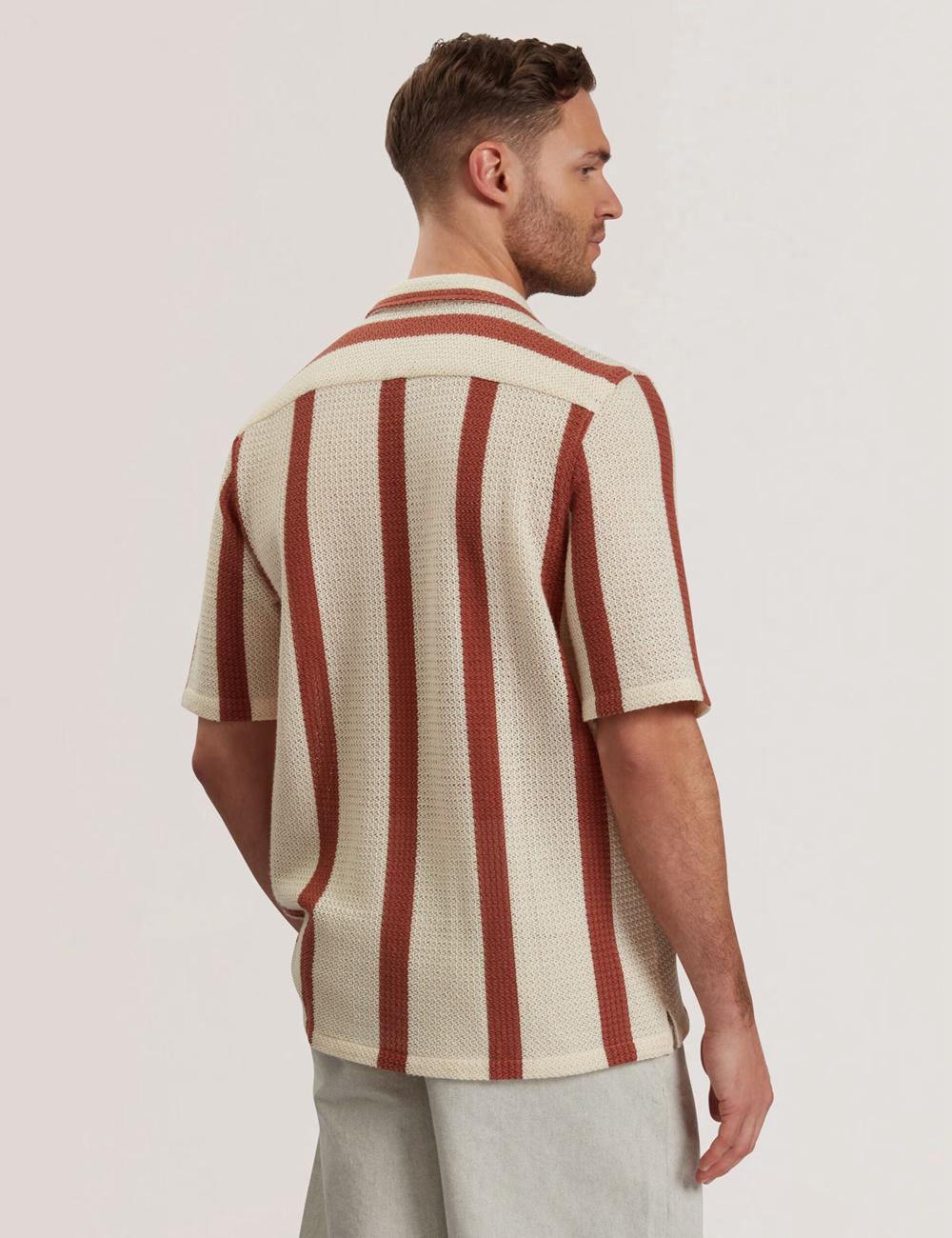 Chemises Ted Baker NIKS - Short Sleeve Stripe Crochet Oversized Homme Taupe | Paris  70854-QOAW