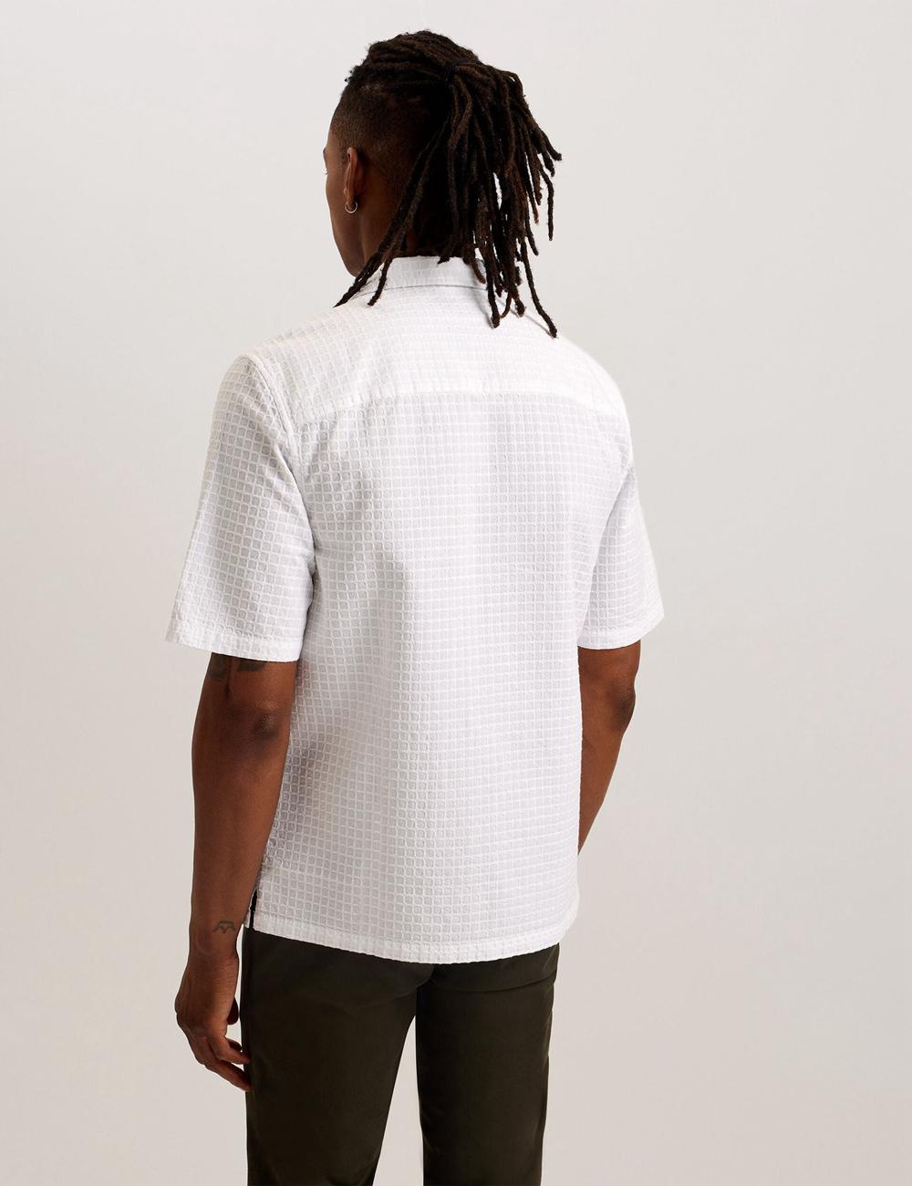 Chemises Ted Baker OISE - Textured Grid Cotton Short Sleeve Homme Blanche | Paris  96147-CMWE