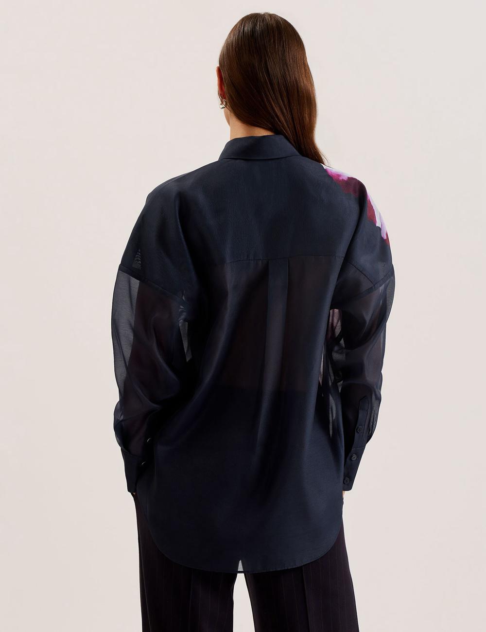 Chemises Ted Baker ORRIN - Floral Sheer Organza Oversized Femme Bleu Marine | Paris  70541-LOIN