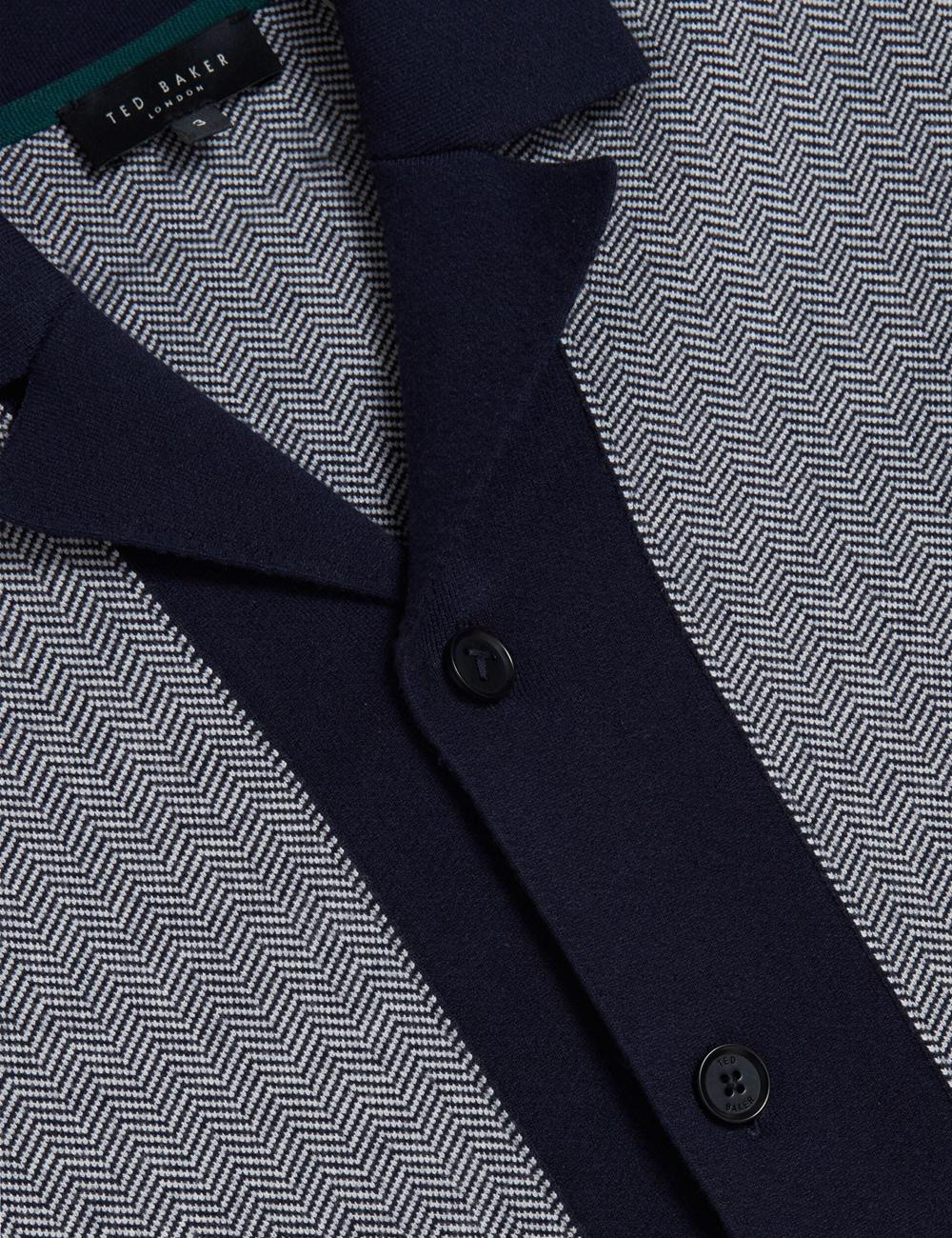 Chemises Ted Baker PADRIG - Herringbone Knit Colour Block Short Sleeve Homme Bleu Marine | Paris  59021-FPHZ