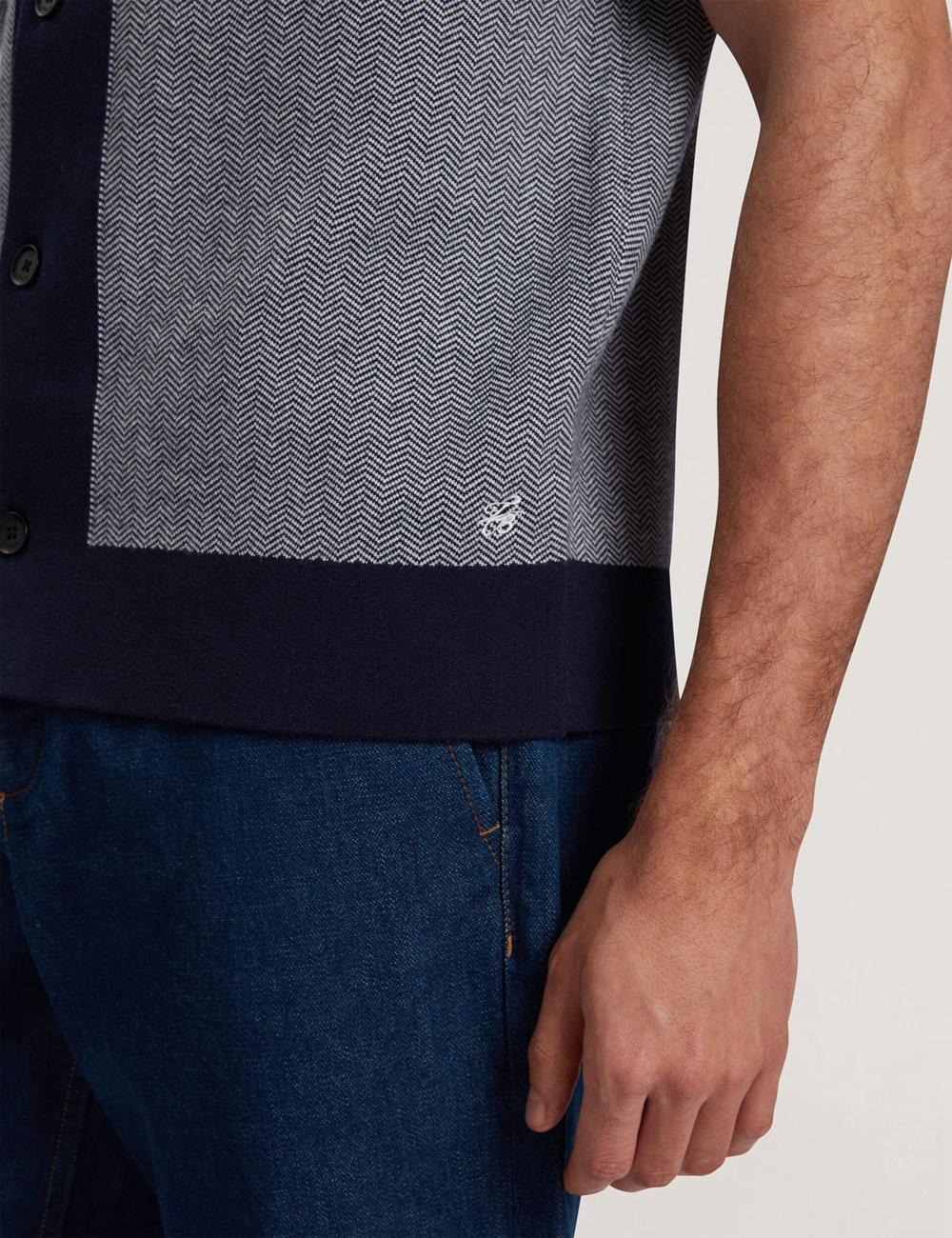 Chemises Ted Baker PADRIG - Herringbone Knit Colour Block Short Sleeve Homme Bleu Marine | Paris  59021-FPHZ