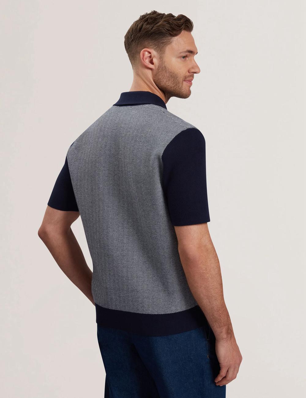 Chemises Ted Baker PADRIG - Herringbone Knit Colour Block Short Sleeve Homme Bleu Marine | Paris  59021-FPHZ