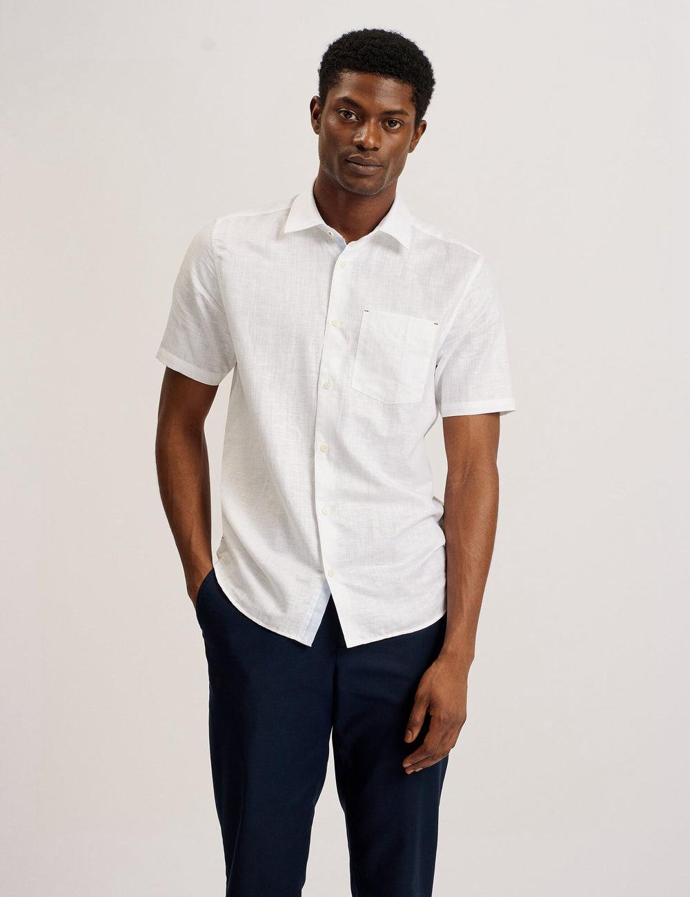 Chemises Ted Baker PALOMAS - Short Sleeve Textured Linen Cotton Homme Blanche | Paris  20476-ABLN