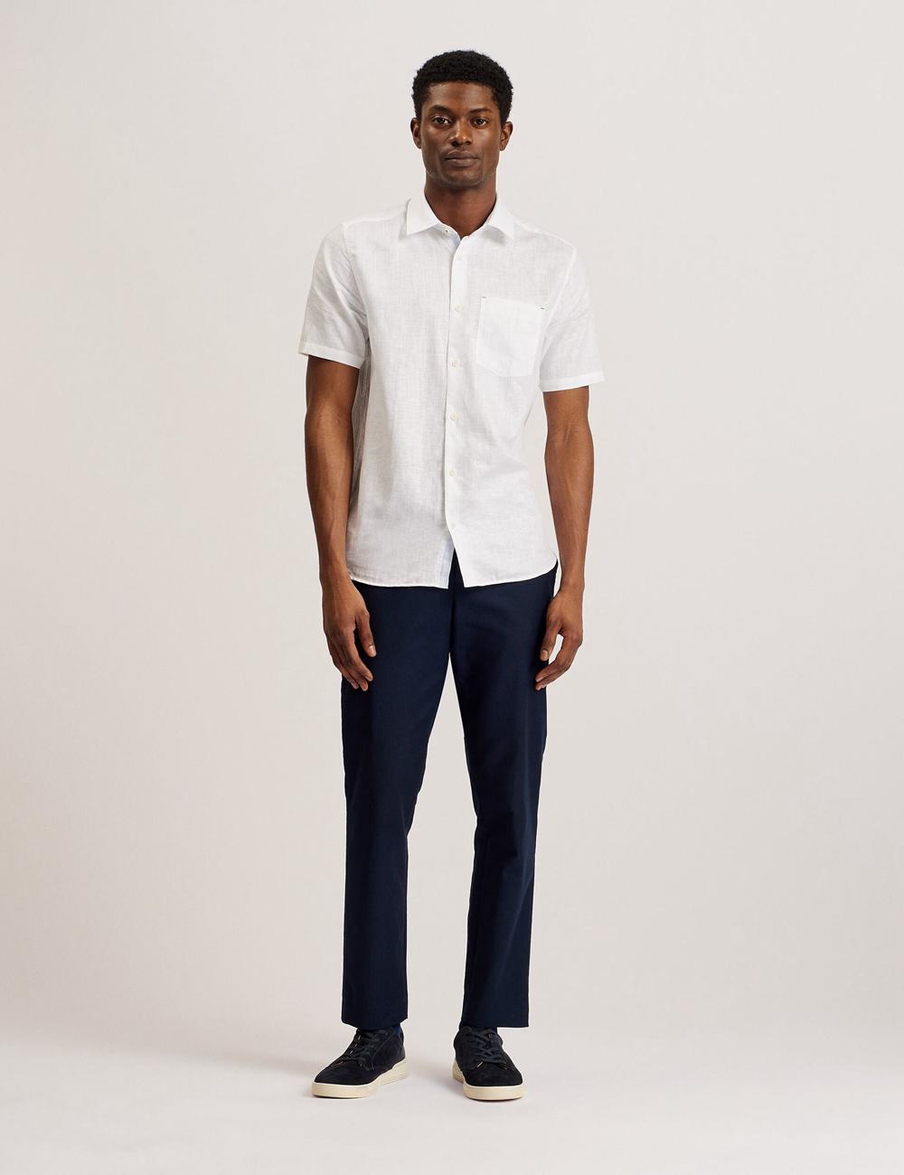 Chemises Ted Baker PALOMAS - Short Sleeve Textured Linen Cotton Homme Blanche | Paris  20476-ABLN