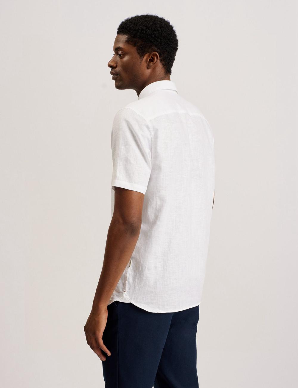 Chemises Ted Baker PALOMAS - Short Sleeve Textured Linen Cotton Homme Blanche | Paris  20476-ABLN
