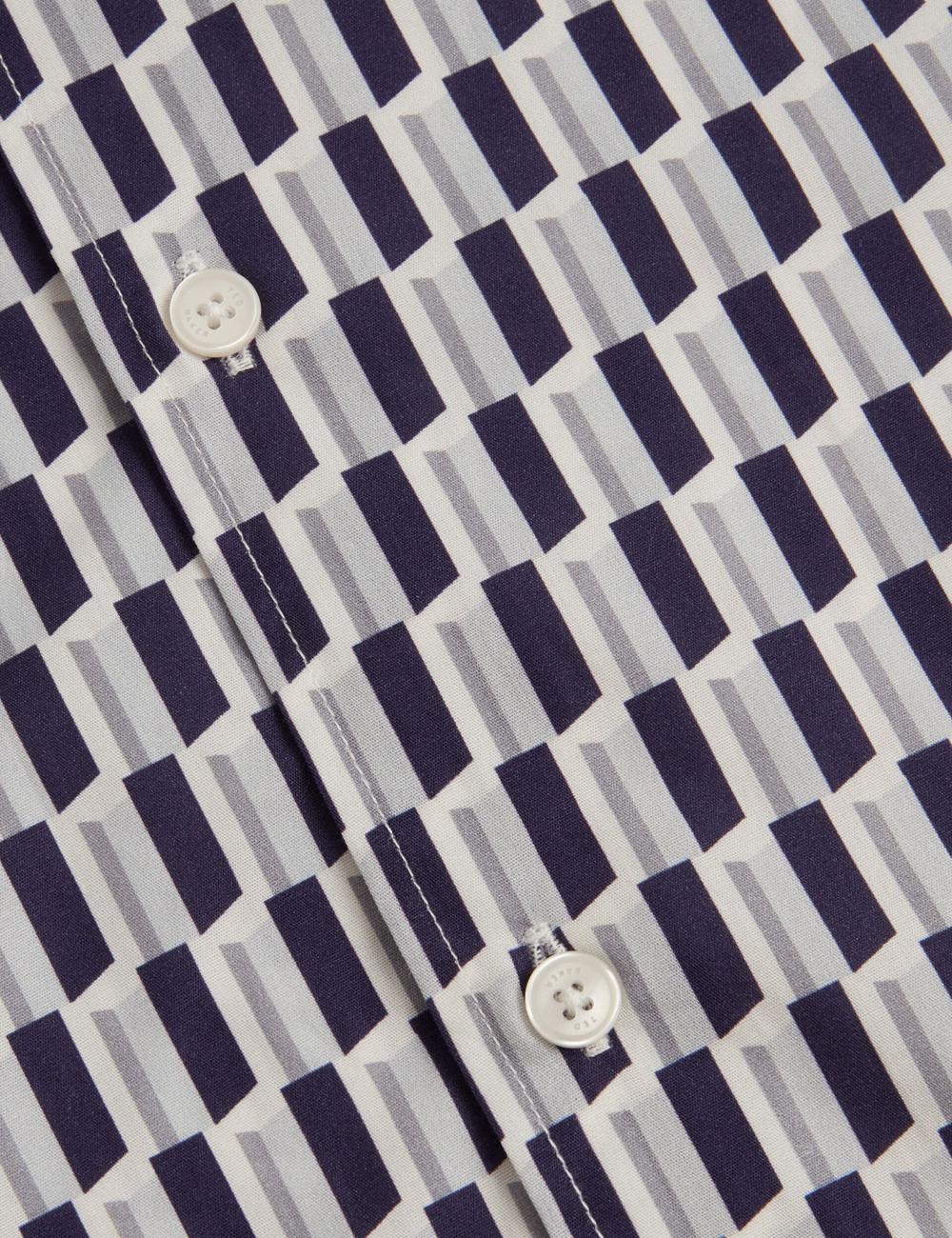 Chemises Ted Baker PEARSOS - Geo Print Short Sleeve Cotton Homme Bleu Marine | Paris  27605-BMKP