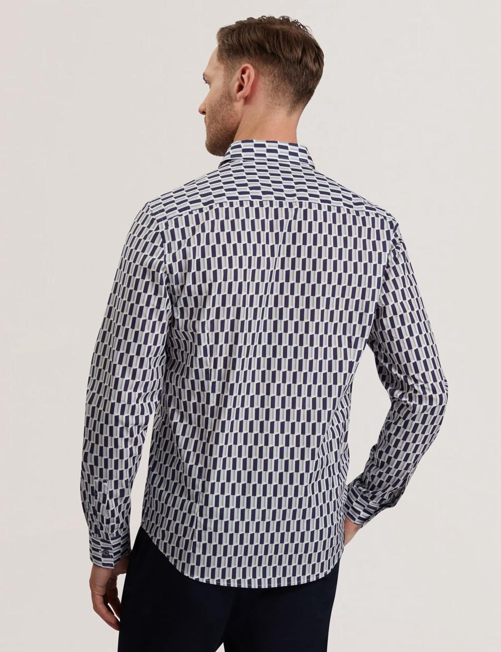 Chemises Ted Baker PEARSO - Geometric Stripe Long Sleeve Cotton Homme Bleu Marine | Paris  62958-FZMK